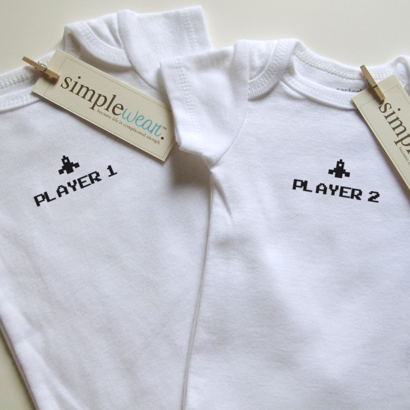 video gamers (player 1 & player 2) simplewear baby onesie/toddler t-shirt for twins